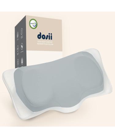 DOSII Cervical Memory Foam Pillow Odorless Neck Pillow for Neck and Shoulder Pain Relief Sleeping Ergonomic Orthopedic Contour Pillow with Cooling Pillowcase Support for Side Back Stomach Sleeper White & Grey