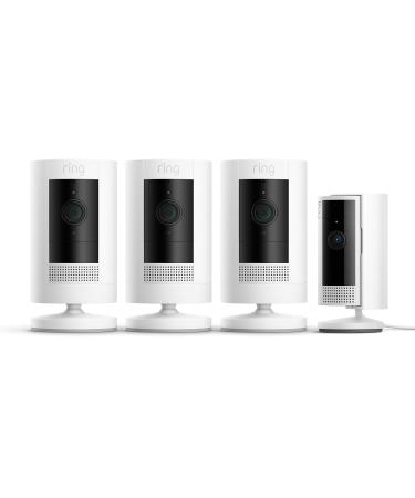 Ring Outdoor Camera Battery 3 pack (Stick Up Cam) + Ring Indoor Camera (2nd Gen) | Security Camera with 1080p HD Video Two-Way Talk alternative to CCTV system | 30-day free trial of Ring Protect White With Indoor Camera 3 Cameras