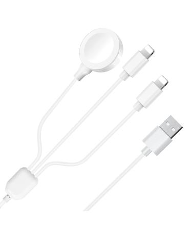 3 in 1 Charger Cable for Apple Watch/iPhone/Airpods, Wireless Watch Charger Compatible with Apple Watch Series 7,6,5,4,3,2,1 and iPhone 13,12,11,Pro,Max,XR,XS,XSX & Pad Series White
