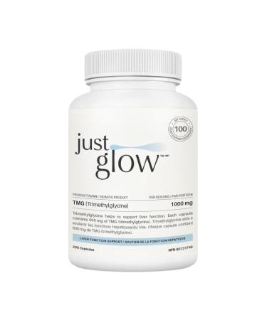 Just Glow TMG Trimethylglycine 1000mg Per Serving 200 Veggie Capsules - Betaine Anhydrous Supplement - Made in Canada