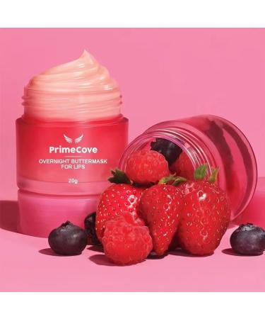 PrimeCove - Overnight Buttermask For Lips (20g) | Strawberry Flavour | Repair Brighten Moisturise Soften & Smooth | Wake Up To Lucious Nourised Lips!