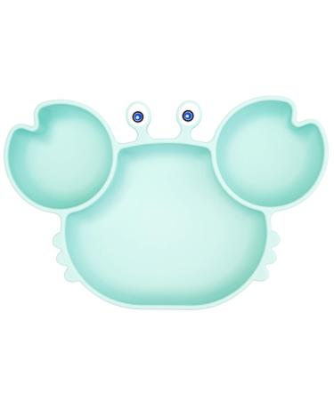 Silicone Suction Plate for Toddlers Toddler & Kid Baby Bowl Dish Non-Slip Fits for Most Highchairs Trays BPA Free Microwave Dishwasher Safe Crab-cyan