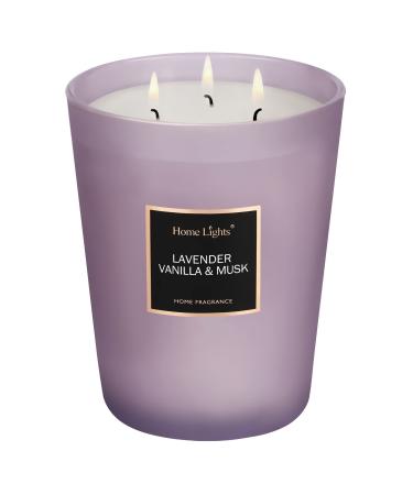 HomeLights Highly Scented Candles, Big 33.3 oz for Home, Natural Soy Aromatherapy Candles, Smokeless Long Lasting 130 hrs with 3 Cotton Wicks, Candles Gifts for Women & Men - Lavender Vanilla & Musk