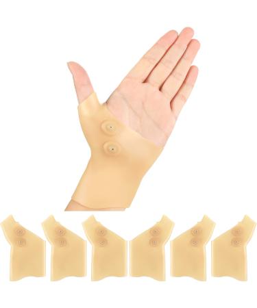 6 Pieces Thumb Braces Thumb Spica Splint Gel Wrist Support Braces Waterproof Magnetic Wrist Brace Thumb Sebs Glove Protector Elastic Wrist Sleeves for Women Men Typing Yoga Swim (Beige)
