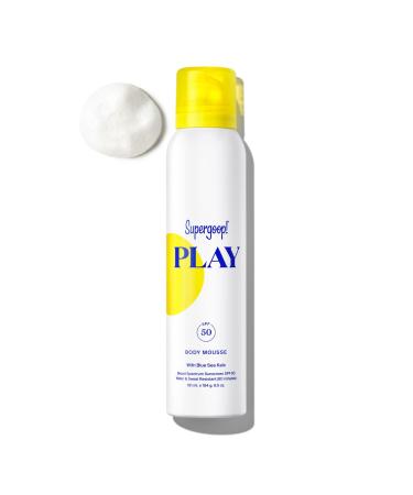 Supergoop! PLAY Body Mousse SPF 50 with Blue Sea Kale - 6.5 oz - Broad Spectrum Whipped Sunscreen for Sensitive Skin - Fun to Apply - Great for Active Days
