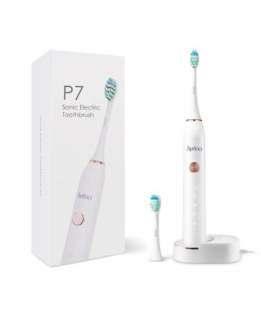 Apiyoo P7 Rechargeable Toothbrush Sonic Electric Toothbrush IPX7 Waterproof 5 Brushing Modes  2 Min Smart Timer for Adults (White)