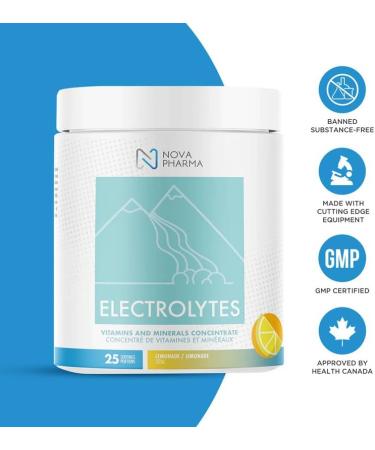 Nova Pharma Electrolytes Powder Amino Acids Supplement - Hydrates Builds Muscle Mass & Boosts Workout Performance Vegan Caffeine-Free Zero Sugar No Artificial Flavor/Color/Sweetener - 25 Servings Lemonade - Buy Online on GoSupps.com