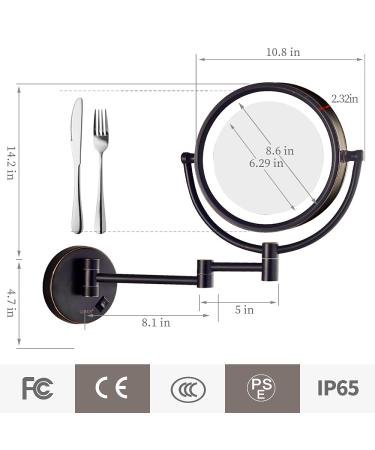 GURUN 8.5 Inch Magnifying Makeup Mirror with LED Lights, Double Sided Vanity Mirror, 10X Magnification - Oil Rubbed Bronze Finish - Buy Online on GoSupps.com