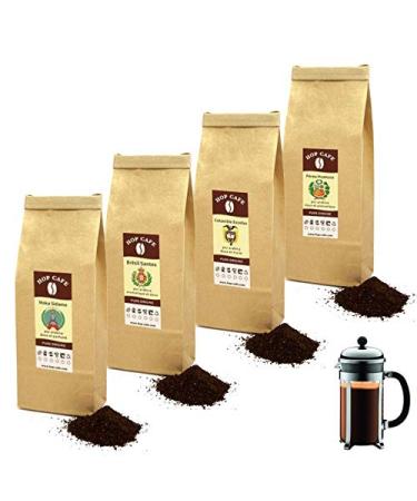 HOP CAFE Discovery Pack of Ground Mild Coffee for French Press - medium roast - 4 x 250g