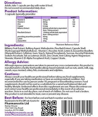 Buy Lutemax Vision Care 60 Capsules - Lutein Zeaxanthin Blueberry & Pine Bark - Essential Vitamins for Eye Health - Buy Online on GoSupps.com