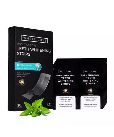 White Luxe Charcoal Teeth Whitening Strips - Coconut Oil & Mint Fast Results Home Teeth Whitener - Peroxide Free for Sensitive Teeth - 14 Treatments