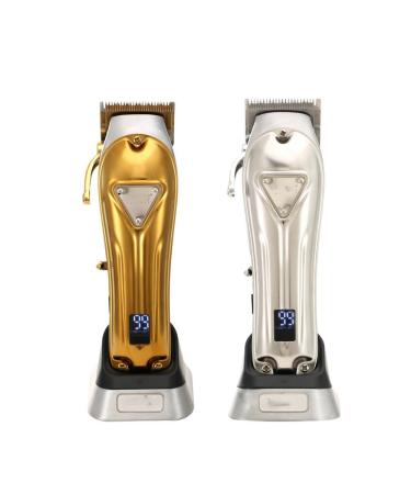 High Power Gold Hair Clippers - Full Metal Body Digital Display & Base Charging for Salon Use - Buy Online on GoSupps.com
