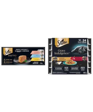 SHEBA Bistro Perfect PORTIONS Cat Food Wet Adult Pat Gourmet Salmon & Gravy Indulgence Perfect Portions Adult Wet Cat Food Chicken & Beef Entr e in Extra Gravy Variety Pack (12) 75g Trays