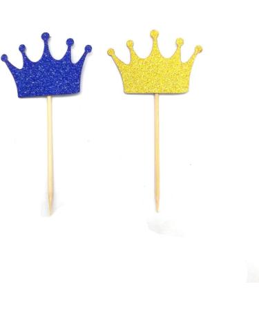 Royal Blue Prince Crown Glitter Gold Cupcake Toppers Picks for Wedding Birthday Baby Shower Boys' Party Decorations 40 PC Royal Blue Gold - Buy Online on GoSupps.com