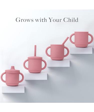 Dilovely 3-in-1 Silicone Sippy Cup for Toddler | 2 Pack, BPA Free, 7oz | Transition Straw Cup for Baby 12 Months+ | Training Sippy Cup with Handles | Dishwasher & Microwave Safe | Pink Rose Lilac - Buy Online on GoSupps.com