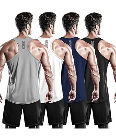 DRSKIN Men's 4 or 3 Pack Tank Tops Sleeveless Shirts Dry Fit Y-Back Muscle Mesh Gym Training Athletic Workout Medium Btf-me-ta-black white navy gray (Pack of 4)