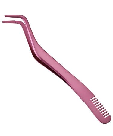 Miuffue Eyelash Applicator Tool with Comb  Stainless Steel DIY Lash Applicator  Curved Eyelash Tweezers for Strip Lashes  Pink Pink (Upgraded Applicator)