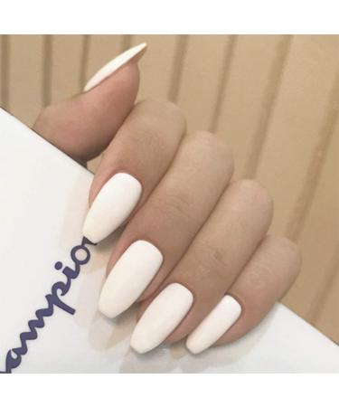 Sethexy Monochrome Oval False Nails - Complete 24-Piece Acrylic Nail Art Tips for Women & Girls - White - Buy Online on GoSupps.com