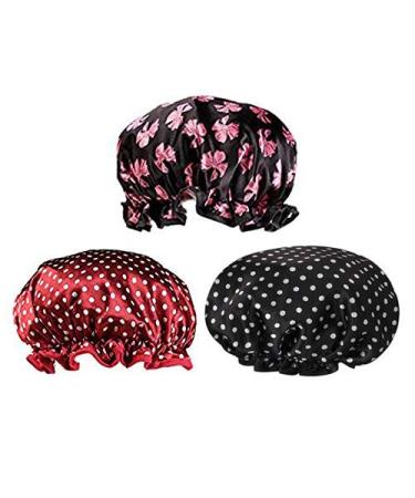Shower hood women 3 pack Double-lying waterproof bathing cap reusable bath hood with rubber band bathroom hat for girls spa salon bathroom accessories Style 2