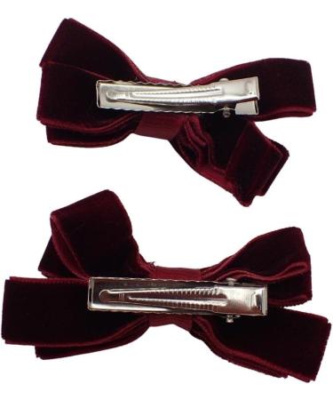 Topkids Accessories 2pc Back to School Velvet Hair Bows Set Stylish Girls Clip-In Hair Bow Accessories Hair Clips School Uniform Hair Slide Girls Kids Children (Velvet Burgundy) - Buy Online on GoSupps.com