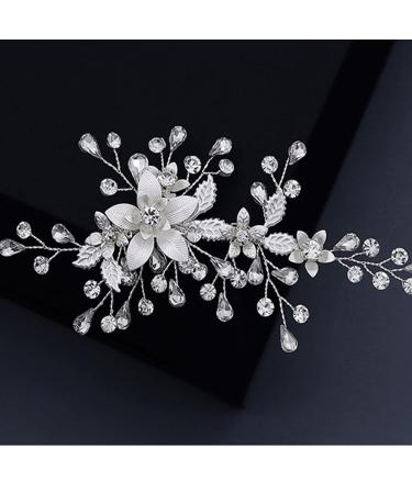 BSLVWG Flower Bride Wedding Hair Comb Slides Silver Crystal Hair Piece Bridal Hair Accessories for Women and Girls