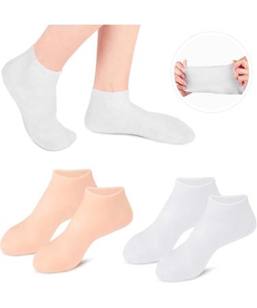 Dearbag Silicone Socks for Women - 2 Pair Anti-Slip Moisturizing Foot Spa & Cracked Heel Care - Soft Skin Color & White - Buy Online on GoSupps.com