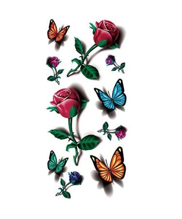 TAFLY 5 Sheets 3D Ladies Body Art Sticker Sexy Butterfly Rose+Butterfly Temporary Tattoo