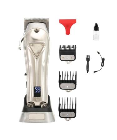Hair Clippers Full Metal Body Hair Clipper High Power Electric with Base Charging Digital Display Hair Salon Clipper(Silver)