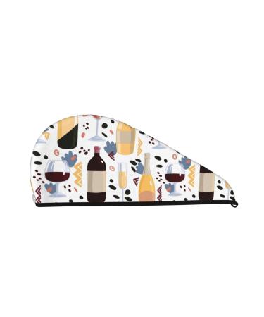 Wine Bottles Glasses Microfiber Hair Towel Soft Super Absorbent Hair Towel Wrap for Women Coral Velvet Quick Dry Hair Cap for Long Curly and Thick Hair