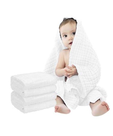 FOOK FISH Muslin Baby Towel Super Soft Cotton Baby Bath Towel 2 Pack 6 Layers Infant Towel Newborn Towel Blanket Suitable for Baby's Delicate Skin 40 x 40inches (White)
