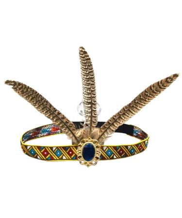 Indian Headband Headdress Feather Headband Native American Feather Headband Hair Band Headwear Headpiece Fashion Elegant Flapper Headband Hair Decoration for Women Blue Diamond Style