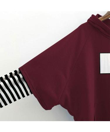Bigfanshu Womens Sweaters Ladies Sweatshirt Hooded Long Sleeve Crop Patchwork Blouse Pullover Tops Wine - Buy Online on GoSupps.com
