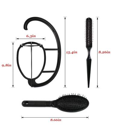 Wig Hanger and Brush Combo 4 Pack - Portable Hanging Stand and Collapsible Dryer for All Wigs - Includes Wig Comb Set - Black - Buy Online on GoSupps.com