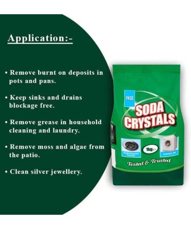 Pkge 1 KG Soda Crystals | Removes Stubborn Stains Limescale Prevent Clogs and Maintain Smooth Drainage | Ideal for Sinks Countertops to Bathroom Tiles and Oven Interiors (Pack of 1) - Buy Online on GoSupps.com