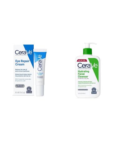 CeraVe Eye Repair Cream | 0.5 Ounce & Hydrating Facial Cleanser | Moisturizing Non-Foaming Face Wash with Hyaluronic Acid Ceramides and Glycerin | Fragrance Free Paraben Free | 16 Fluid Ounce