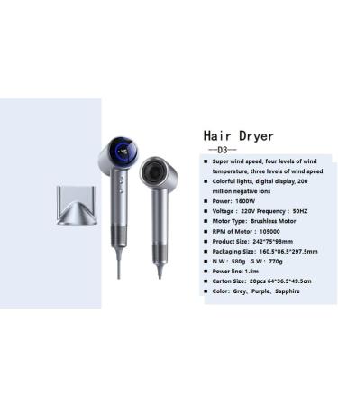 Professional 105 000 RPM Negative Ionic Hair Dryer | Digital Display Thermo-Control Low Noise Diffuser & Nozzle for Fast Drying - Worldwide Shipping - Buy Online on GoSupps.com