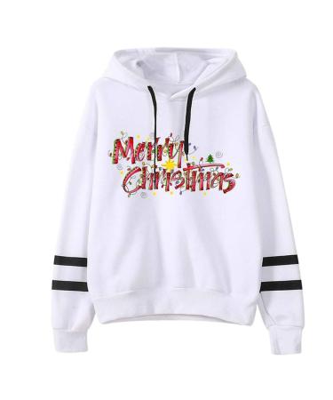 Bigfanshu Women's Tops Fashion Christmas Sweater Print Hooded Round Collar Long Sleeves
