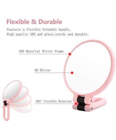 Double Sided 5X/1X Magnifying Hand Held Makeup Mirror with Folding Handle - Compact Cosmetic Vanity Mirror for Girls and Ladies - Pink - Buy Online on GoSupps.com