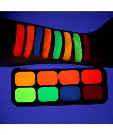 8 Colors Glow In The Dark Face & Body Paint - Neon Fluorescent Makeup for Halloween Parties & Costumes - Water Based UV Blacklight Paint - Buy Online on GoSupps.com