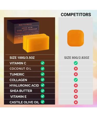  Telabeautix 3 Pack Kojic Acid Soap for Hyperpigmentation Glutathione Collagen Vitamin C with Turmeric - Buy Online on GoSupps.com