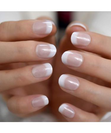 CoolNail Short White French Press On Fake Nails Tips Natural Beige Pink - 24pcs Round Head Full Cover Faux Ongles for Home & Office Wear - Buy Online on GoSupps.com