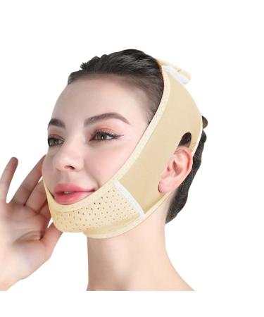 Double Chin Reducer V Line Facial Bandage Adjustable V Shaped Face Mask Soft Chin Strap for Women Chin Tightening and Lifting(Skin Color)