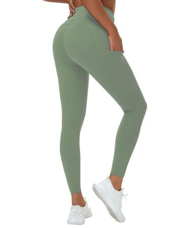 Joy2fitt Women Yoga Pants High Waist Tummy Control Non See-Through Workout Compression Leggings Light Green X-Large