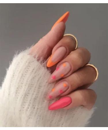Sethexy Valentine's Day Mandel False Nail Love Heart Press On Nail Rosa Art Nail 24 pieces Acrylic Nails To stick on for women and girls pink heart
