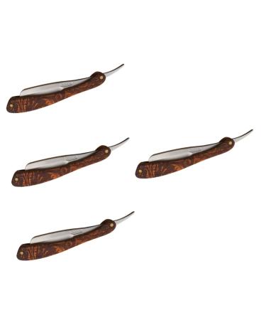 Frcolor 4 pieces of hairdresser for men blade holder made of stainless steel men Razor supply hairdresser made of stainless steel hairdressing razor safety razor manual wood