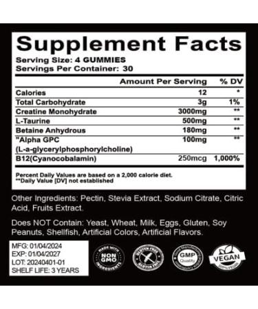 NIUEFAR Creatine Monohydrate Gummies for Muscle Support 90 Chewable Fruit Flavored Softgels Sugar-Free Post-Workout Recovery Vegan-Friendly & Gluten-Free Supplement - Buy Online on GoSupps.com