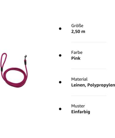 Leash - Rope Leash with Hand Loop | Basic 10mm 27 Colors 7 Lengths (2.50 m Pink) - Shop Internationally - Buy Online on GoSupps.com