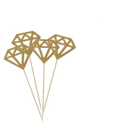 VICASKY 50pcs Gold Decor Appetizer Picks Birthday Cupcake Topper Gem Cupcake Topper Diamond Shaped Cupcake Picks Fruit Cake Diamond Cake Topper Decorations Wedding Flash Insert Card Baby Golden medium