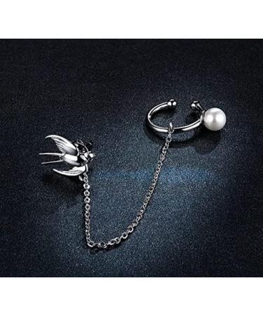 Earrings for Women 1 Piece Sterling Silver Flying Swallow Ear Clip with Chain Earrings for Women Party Girl Elegant Jewelry - Buy Online on GoSupps.com