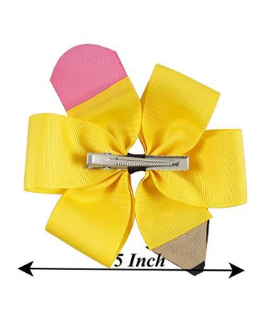 Pencil Girls Hair Bow Ponytail Holder Jumbo Hair Clip - Yellow | Cheerleader Style JBC13 - Buy Online on GoSupps.com